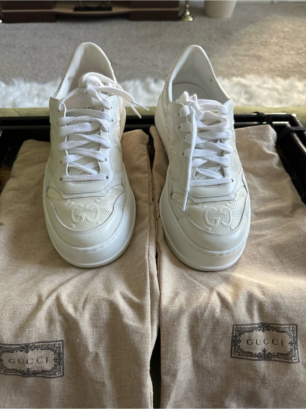 Gucci women’s Cream/White Platform Sneakers - Picture 2 of 8